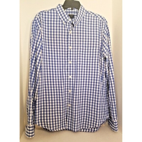 J Crew Shirt Men's Blue Check Long Sleeve Reg Fit Button Down Large Casual   T20 - Picture 1 of 6